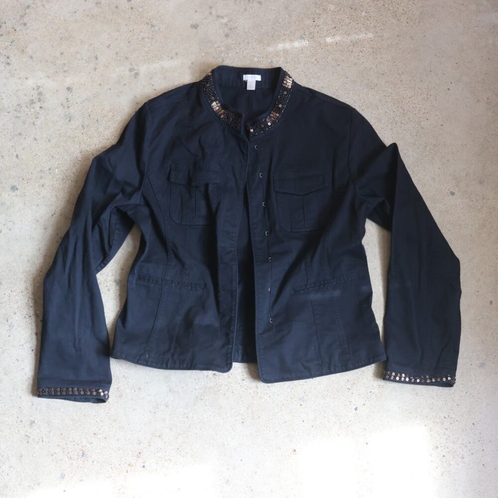 Apt. 9 Black Utility Jacket with Bronze Sequin Trim Size L Military Fall Autumn